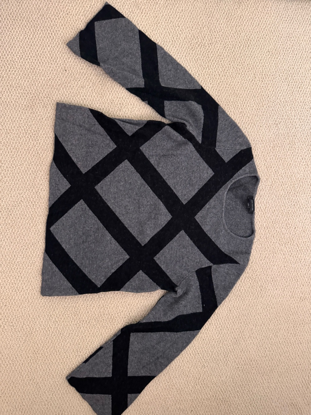 Ann Taylor Gray Sweater with Black Geometric Grid